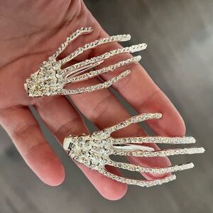 Skeleton Hand Rhinestone Hair Clips